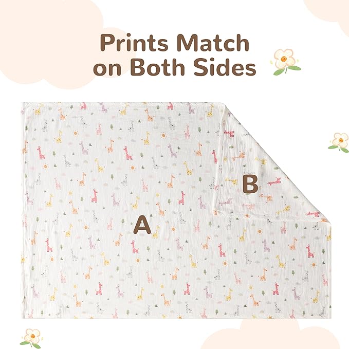 NTBAY 4 Layer Muslin Cotton Toddler Blanket, 30x40 Soft and Breathable Receiving for Newborns and Infants, Perfect for Crib, Stroller, Travel, Lightweight Nursery Blanket, Cartoon Giraffe