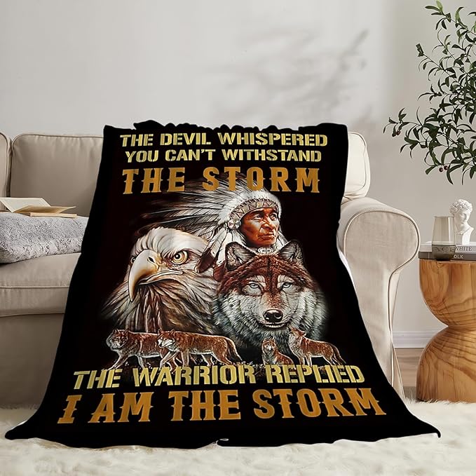Tijuboni Native American Throw Blanket Indian Wolf Eagle Gifts for Women Men Girls Boys Kids Adults Soft Flannel Fleece Blanket for Couch Sofa Bed Home Decor 60"x80"