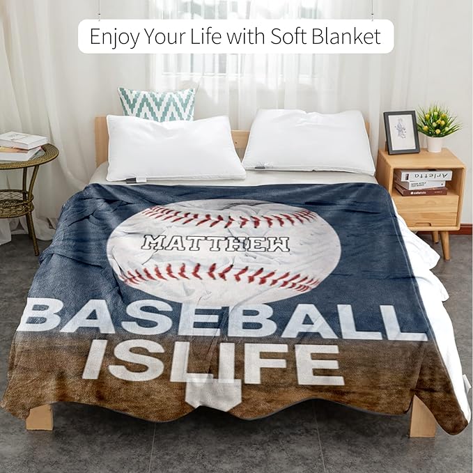 Personalized Baby Balll Soft Blanket: Custom Kids Baseball Design Blanket with Name and Number - Bedding Gifts for Infants Toddlers Adults 30x40inch