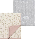 CREVENT 2Pcs 30''X40'' Cute Cozy Fluffy Warm Baby Blankets for Infants Toddlers' Bedding Crib Cot Stroller - Grey Cloud + Muslin Flower