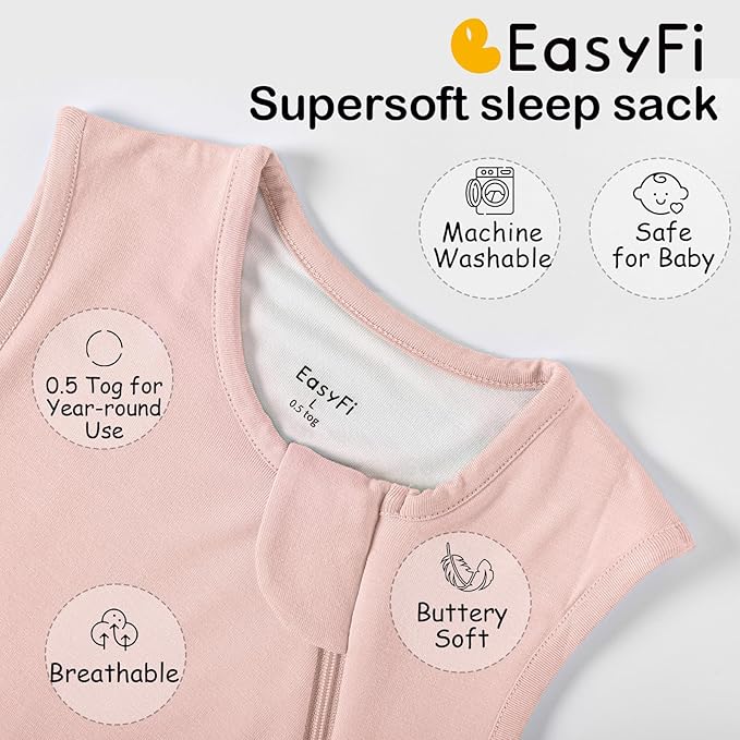 Supersoft Rayon Made from Bamboo Sleep Sack 12-18 Months 0.5 Tog Lightweight Toddler Sleep Sack Baby Wearable Blanket with 2-Way Zipper Summer Unisex Sleeping Bag for Babies - Pink