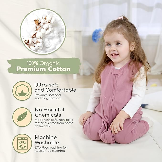 Mama Cheetah Toddler Sleep Sack with Feet in 1.0 Tog Organic Cotton for Boys and Girls, Baby Sleep Bag with Legs and 2-Way Zipper, Early Walker Medium