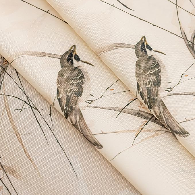 ENJOYBRIDAL Bird Patterned Curtains 63 Inch Long Semi Sheer Living Room Drapes Floral Bedroom Printed Short Window Curtain Panels Boho 2 Panels Farmhouse Botanical Rod Pocket Window Treatments