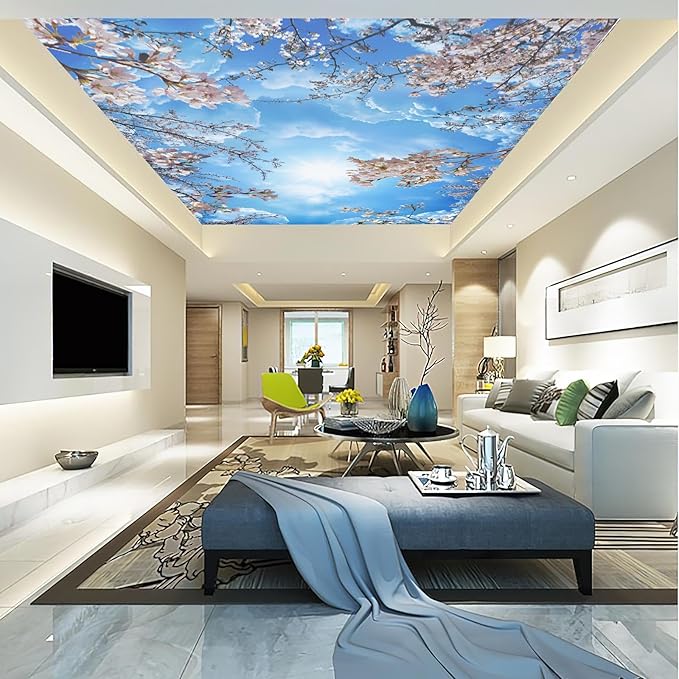 Sky Cherry Blossom Ceiling 3D Wall Mural Wallpaper 137" x 100"