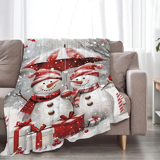 Tijuboni Snowman Throw Blanket for Girls Boys Women Men Kids Adults Soft Flannel Fleece Blanket for Couch Sofa Bed Home Decor 60"x80"