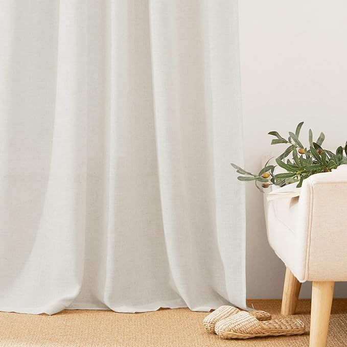 RYB HOME Linen Sheer Curtains 84 inch Long - Semi Sheer Curtains Linen Textured Tab Top Window Drapes Light Glare Filtering Privacy for Living Room Bedroom, 52 Wx 84 L, 1 Pair