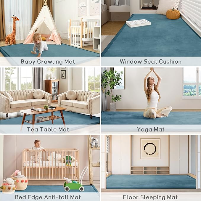 Baby Play Mat for Floor Tummy Time Mat Nursery Muscle Area Rug Playroom Rug Tatami 59"*71" Memory Foam 1.3" Thick Crawling For Babies,Toddlers, Infants, Kids,Floor(Green)