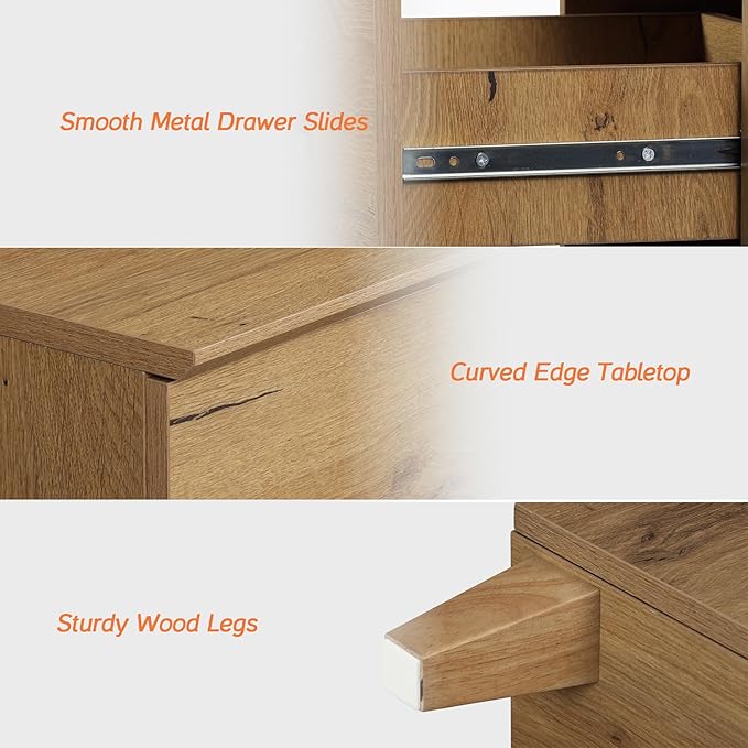 WAMPAT 3-Drawer Kids Dresser for Bedroom, Modern Small Chest of Drawers with Black Knobs, 35 Inch Wide Oak Brown Wood Children Dresser for Baby Room, Nursery, Living Room