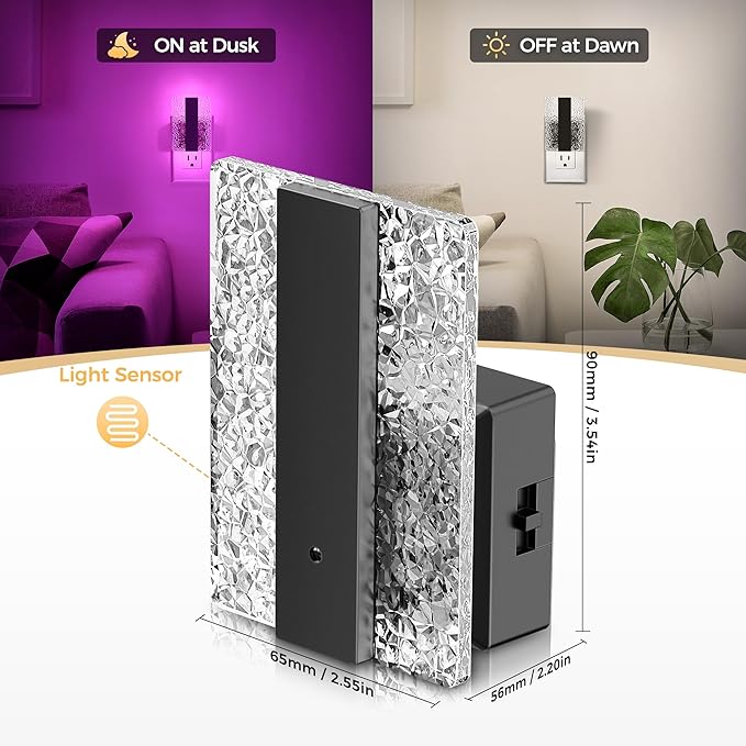 DORESshop LED Night Lights Plug Into Wall [2 Packs], Decorative Night Light with Dusk-to-Dawn Sensor, Color-Changing Nightlights with Slide Button, Night-Lights for Bathroom, Hallway, Christmas Gifts