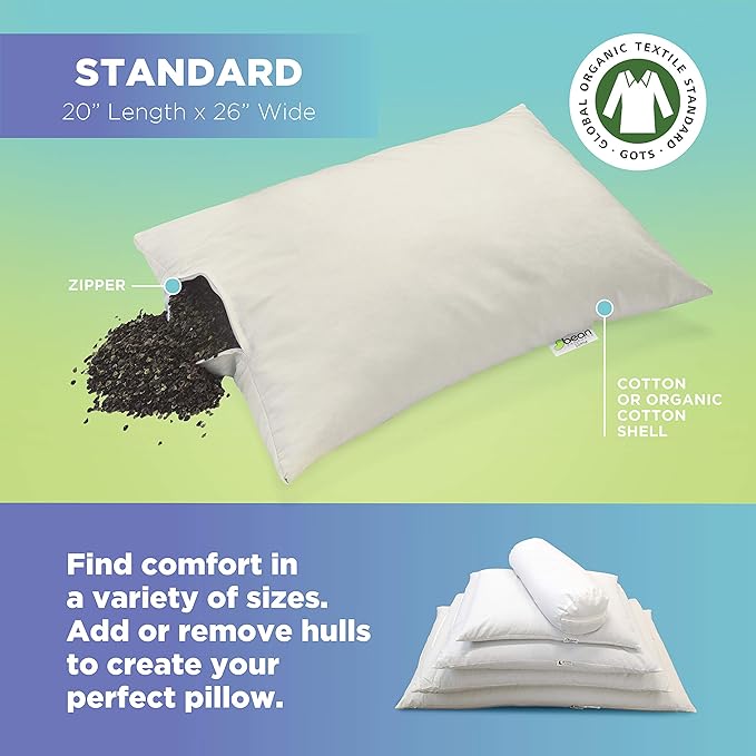 Bean Products 20" x 36" King Bed Pillow for Sleeping – Organic Buckwheat Fill with Organic Cotton Fabric, Soft Head Pillow – Eco-Friendly, Breathable, and Durable Sleep Aid, Made in The USA