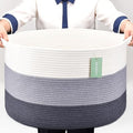 Extra Large Blanket Basket 87L, Laundry Hamper, Baby Nursery Hamper for Storage Toys Clothes Towels, Large Cotton Rope Laundry Basket for Girls Boys, 22”x 14”, White & Gray