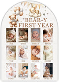 My First Year Photo Board, Bear-Y First Year Baby Milestone Signs for Boys Girls Nursery Decor, 12 Month Wooden Pictures Board for 2x3 Photos, Best Babies Keepsake Gifts-A04