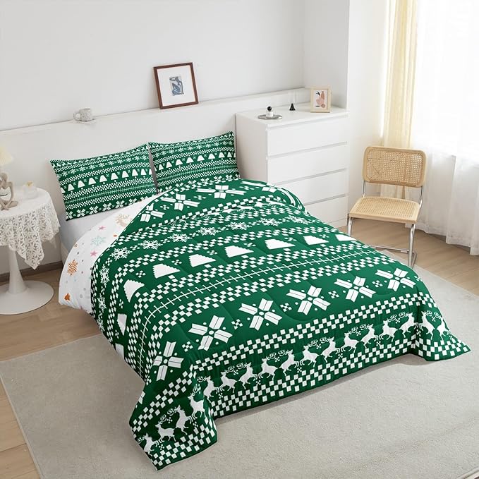 Feelyou Christmas Bedding Set for Kids Boys Girls Twin Size Xmas Deer Elk Decor Comforter Set Ultra Soft Xmas Snowflake Comforter Winter Duvet Quilt Bedroom Decor Christmas Decor Quilt