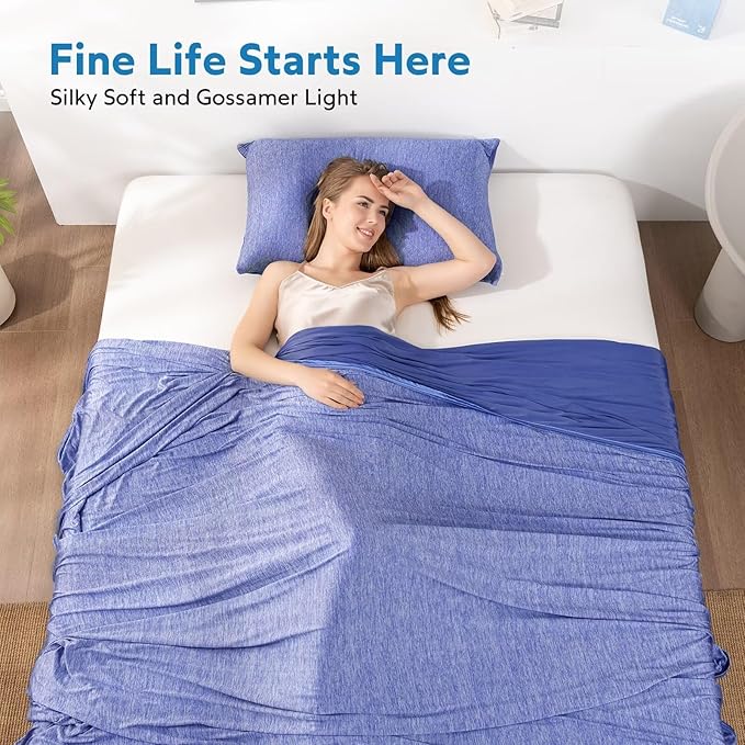 HOMFINE Cooling Blankets for Hot Sleepers - Summer Blanket Thin Lightweight Breathable Soft Double Side Enhanced Cooling for Bed Couch Sofa, Keep Cool for Night Sweats (Dark Blue, 60 x 80 inches)