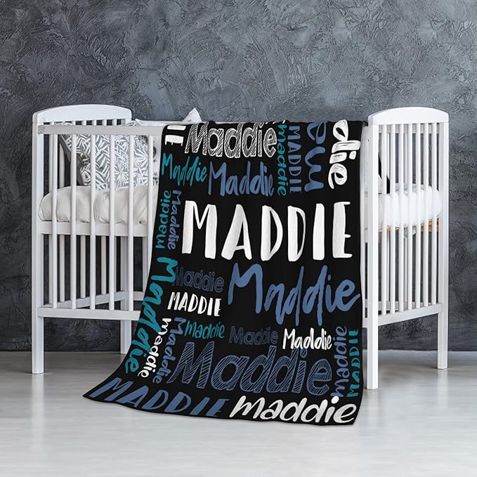 Dr.TOUGH Personalized Blankets with Name Customized Baby Blankets for Girls Boys Adults Monogrammed Blankets and Throws Christmas Birthday Mothers Fathers Valentines Day Gift (Black-Blue,30''×40'')