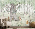 Watercolor Forest Animals Wallpaper Kids Large Tree Mural Wallpaper for Kids Bedroom Living Room(Not Self-Adhesive)