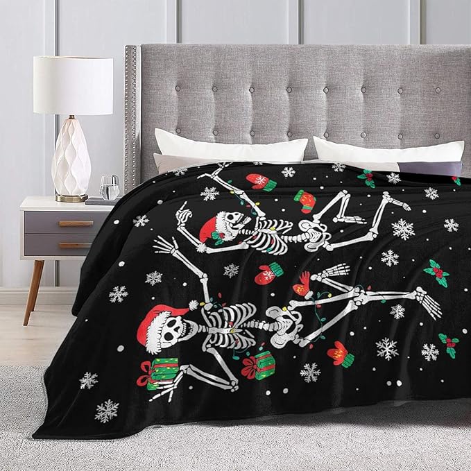 Gothic Fleece Blanket Christmas Skull Throw Blankets for Girls Boys Super Soft Warm Flannel Funny Throws Gifts for Men Women Cozy Fuzzy Plush Stuffed Couch Bed Bedding Decor 60"x50"