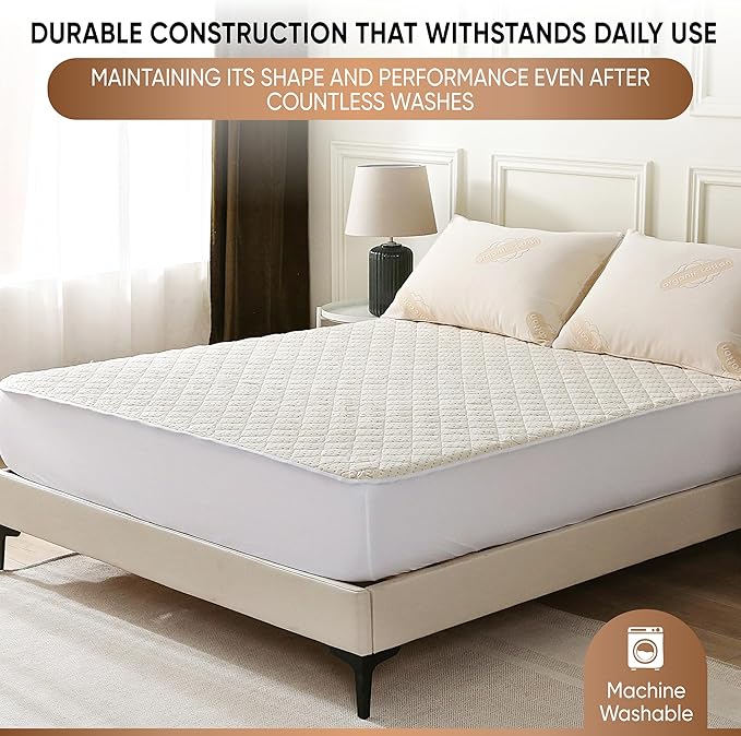 Luxury Quilted Organic Cotton Mattress Protector Queen - 380 GSM Waterproof & Breathable Pad - Deep Pocket Fitted Cover - Soft & Silent Protection