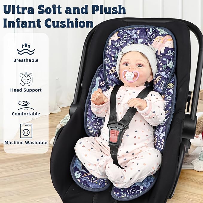 Pea Pod Infant Car Seat Insert 2-in-1 Baby Car Seat Head & Body Support for Newborns abaoys Preemie Carseat Stroller Cushion Pad Headrest with Soft Minky Dot Fabric Backing, Cute Dinosaur
