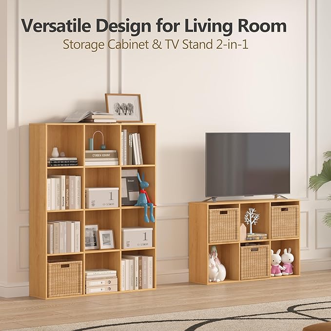 Wooden 6-Cube Storage Organizer with Closed Back Panel, 11.34" Cube Shelf Opening, Bookshelf, Display Shelf for Living Room, Bedroom, Home Office, 35.98" L x 9.45" W x 24.09" H, Natural Wood