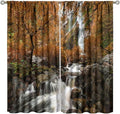 Forest Waterfall Blackout Curtains, Autumn Jungle Mountains Fall Nature Landscape Window Drapes, for Bedroom Living Room 42" W X 54" L