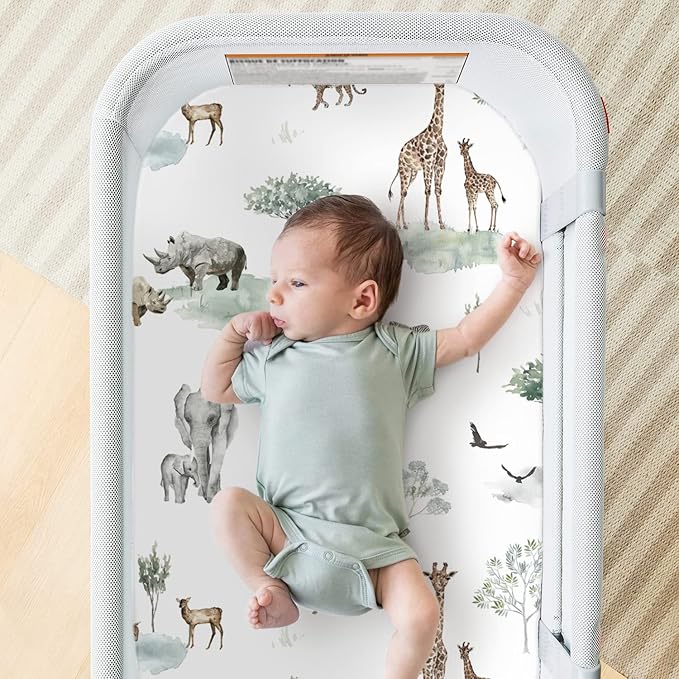 Ultra Soft Fitted Bassinet Sheets 3 Pack, Universal Fitted for.Baby Cradle Moses Basket Oval Rectangle Mattress Safe and Snug, Stylish Bassinet Mattress Sheets for Baby, Cute Animals Print