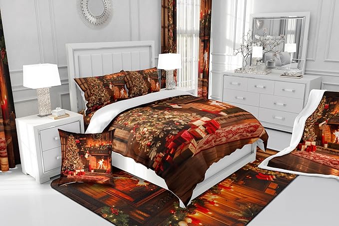 Vintage Xmas Comforter Set - Twin Size, Merry Christmas Tree Bedding Set for Kids, 2Pcs Pine Tree Luxury Duvet Insert, 1 Pillowcase
