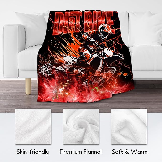 Boys Blanket Dirt Bike Blankets Gifts for Kids Toddlers, 40"x50" Warm Lightweight Flannel Throw for Couch Sofa