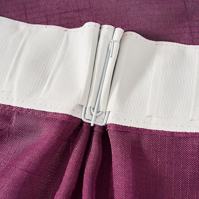 Plum Purple Curtains Sheer 102 Inch Long, Dark Linen Look Textured Light Filtering Drapes, Rustic Eggplant Transparent Window Decor, Floor to Ceiling Pinch Pleat Curtain with Hooks