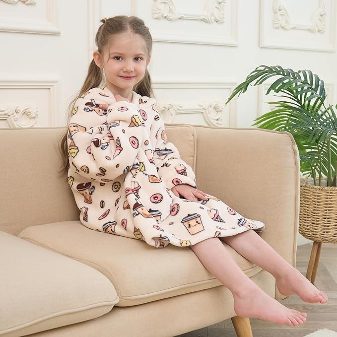 Fiosnow Milky Tea Blanket Hoodies for Kids Toddler 2-6YR Oversize Wearable Blanket Hoodies for Boys Girls Teens