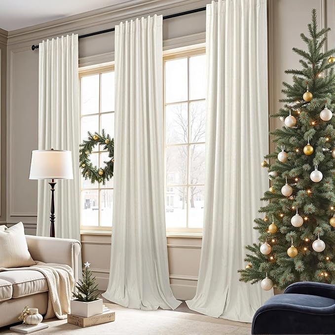 Natural Linen Textured Short Black Out Curtain 58 Inch Long for Bedroom 58 Length Burlap Small Blackout Window Back Tab Thermal Cooling Curtain for Summer Heat Living Room Divider Closet 2 Panel Cream