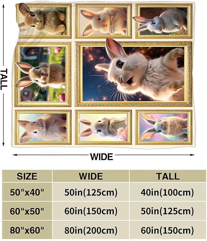 Rabbit Blanket Bunny Gifts for Girls Boys Woman Kids Rabbit Lover Throw Blankets Soft Blanket Warm Fleece Flannel Plush Blankets for Bed Sofa Couch 40"x50"