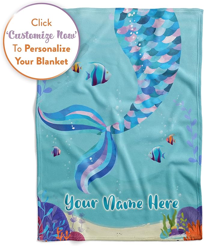 Personalized Mermaid Blanket for Girls | Kids Unicorn | Custom Plush Fuzzy Unicorns for Toddler | Customized Little Girl Throw Blankets | Baby Girl Sofa Bed Birthday (Sherpa – 60x80)