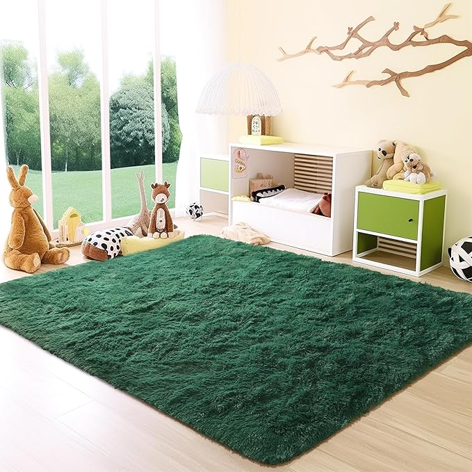 Fluffy Lightweight 2x3 Feet, Blackish Green Under Desk Rug, Upgrade Anti-Skid Rectangular Rug for Boys Room