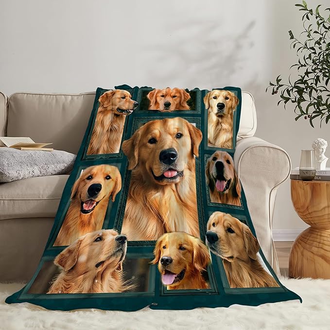 Golden Retriever Blanket - Cute Dog Gifts and Decor for Girls, Women, Kids, Adults - Soft Warm Cozy Fleece Throw for Couch, Sofa, Bed - 80"x60"