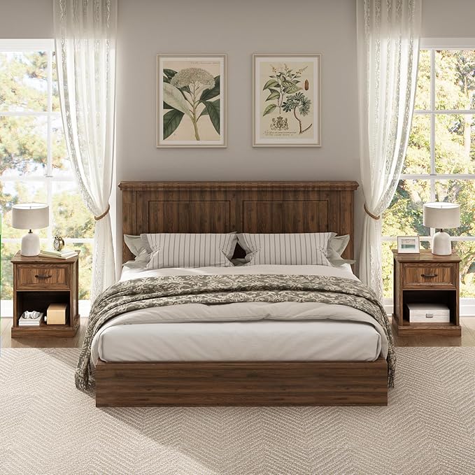 CARPETNAL Farmhouse Dresser and Nightstand Sets for Bedroom, 3 Pcs Bedroom Set, 8 Drawer Dresser & Nightstand Set of 2, Modern Wood Chest of Drawers for Bedroom, Living Room, Entryway, Brown
