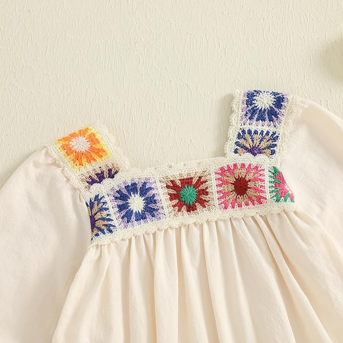 Gaono Newborn Baby Girl Smocked Bubble Romper Cute Boho Summer Clothes Ruffle Sleeveless Crochet Flower Vintage Bodysuit
