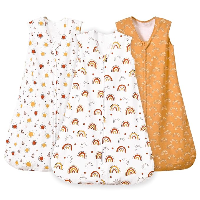 PHF Soft Baby Sleep Sack 18-24 Months 100% Organic Cotton Wearable Blanket, 2-Way Zipper 0.5 TOG Toddler Sleeping Sack 3 Pack, Comfy Sleep Bag for Baby Boys Girls, Rainbow (X-Large)