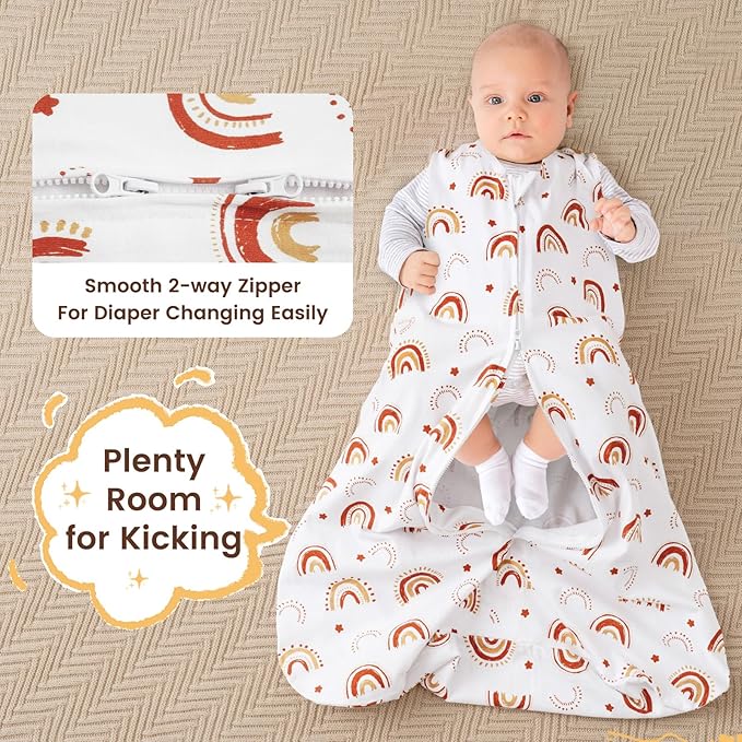 PHF Soft Baby Sleep Sack 12-18 Months 100% Cotton Wearable Blanket, 2-Way Zipper 0.5 TOG Toddler Sleeping Sack 3 Pack, Comfy Sleep Bag for Baby Boys Girls, Rainbow (Large)