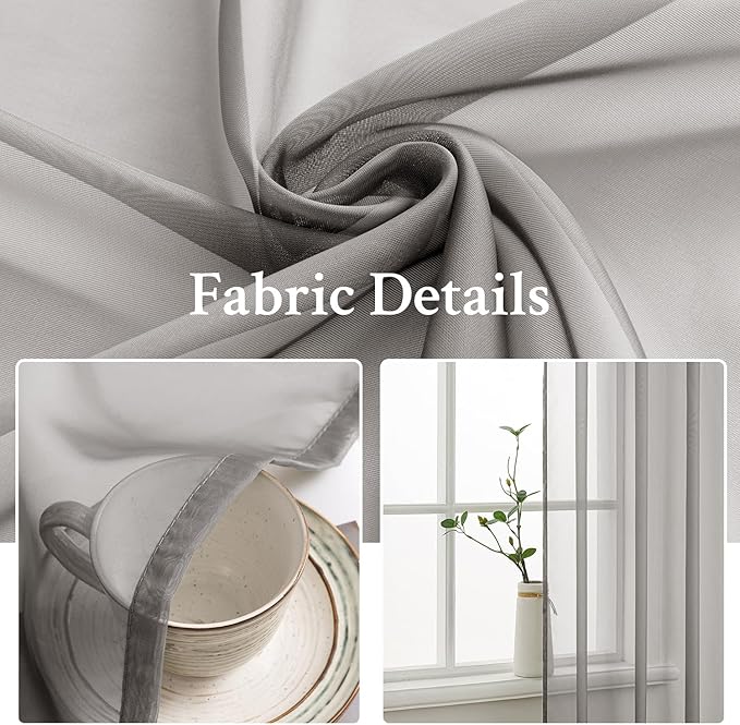 MIULEE Grey Sheer Curtains 84 Inches Long 2 Panels, Light Filtering Voile Drapes with Rod Pocket for Bedroom and Living Room Windows