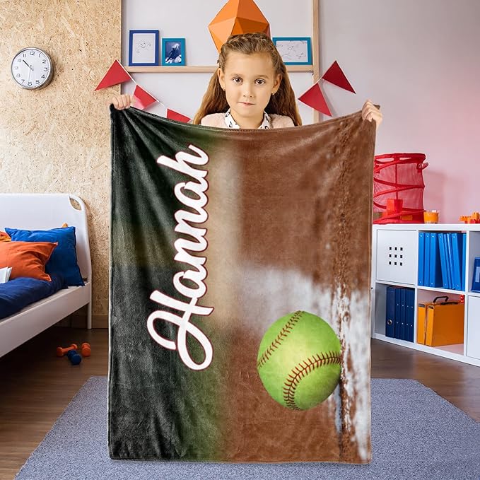 Custom Infant Softball Blanket: Personalized Name and Number Blankets for Baby Kids Boys Girls Teen Mother's Day Father's Day Birthday Easter Gifts(50"x60")