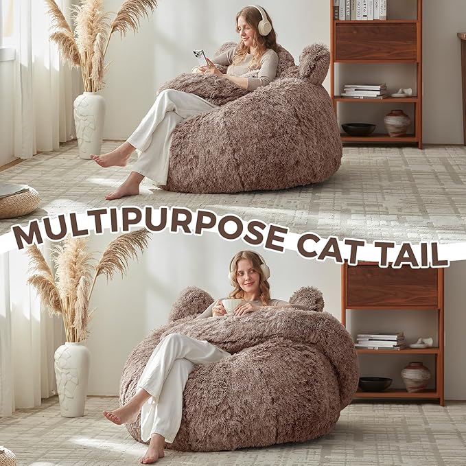 Bean Bag Chair for Adults Teen,Giant Bean Bag Chairs Cat Design,Plush Faux Fur Beanbag Couch Comfy Accent Floor Sofa for Reading, Playing, Relaxing in Living Room, Bedroom