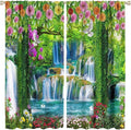 Jungle Nature Blackout Window Curtains, Trees Scenic Waterfall and River Spring Pattern Print Window Drapes, for Living Room Bedroom 84x84in