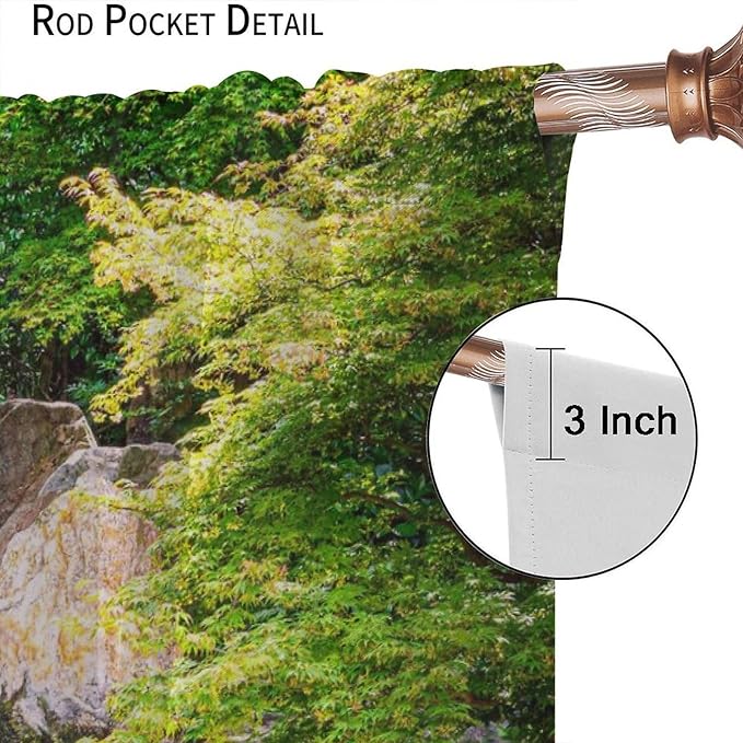 View Waterfall Blackout Curtains, Forest Waterfall Retro Style Natural Scenery Garden Art Landscape Rod Pocket Window Drapes, for Living Room Bedroom 63" W X 72" L