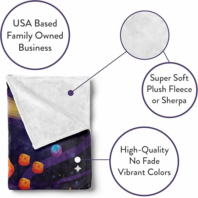 Custom Space Blanket for Kids | Cozy Throw for Space Themed Bedroom Decor | Personalized Soft Warm Lightweight Fleece | Baby Gift for Boys and Girls (60x80)