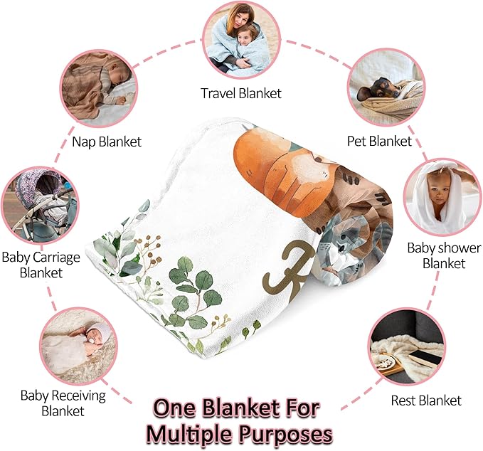 Ship Next Day, Personalized Receiving Baby Blankets for Boys, Custom Woodland Baby Boy Gifts Blanket with Name, Newborn Swaddle Toddler Blanket, Customized Blankets for Kids Christmas Birthday Gifts