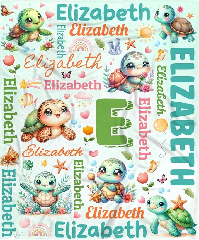 Personalized Custom Cute Turtle Preschool Blanket Gifts for Baby Toddler Kids Boys Girls - Customized Cute Turtle Super Soft Lightweight Flannel Sheets Decor for Crib Nap Couch - 30"x40" for Baby/Pets