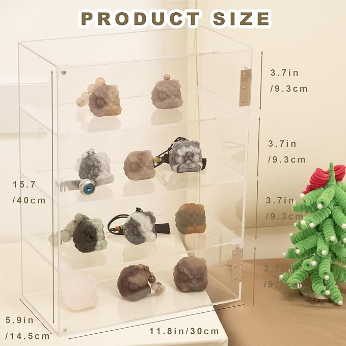 4 Shelf Clear Acrylic Display Case with Lock and Keys, Locking Display Cases for Collectibles, Acrylic Display Cabinet with Shelves for Collectibles Office Retail Store11.8 X 5.9 X 15.7 Inch