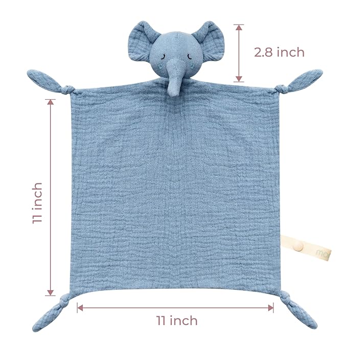 Momcozy Elephant Loveys for Babies with Cotton - Soft Security Blanket for Boy or Girl for Self-Soothing On-The-Go-Portable & Anti-Drop Design - Newborn Gift，Must Have（Blue 14 inch）