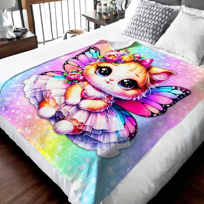 Cat Blanket for Girls, Throw Gift for Toddler Kids Daughter Cat Lovers 40x50 Inches Soft Warm Lightweight Throw Blankets for Sofa Couch Bed Trip